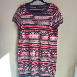 Tommy Hilfiger holiday sweater dress short sleeve red grey snowflake